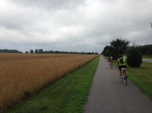 Re-tracing our ride east, in reverse, under a loury sky.